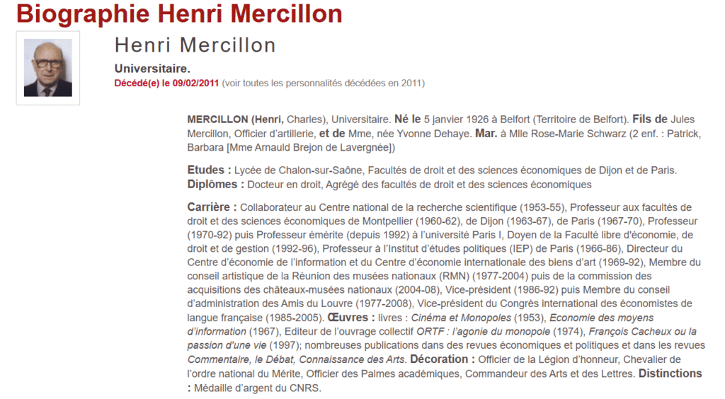 biographie henri mercillon (who's who 2025)
